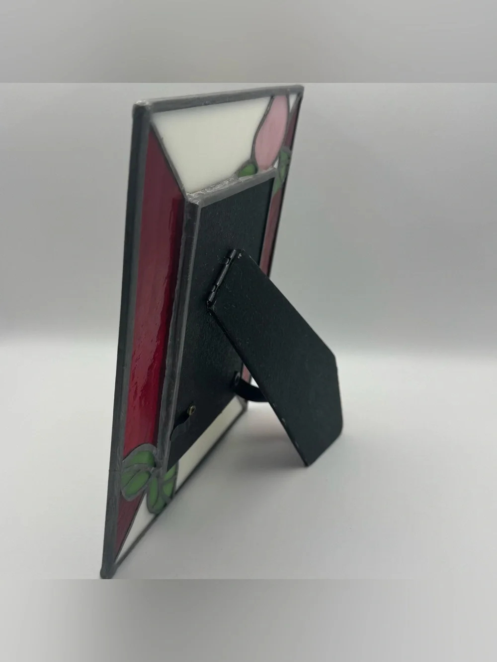 Vintage Stained Glass Rose Picture Frame 3.5x5  Floral Tabletop Photo Frame